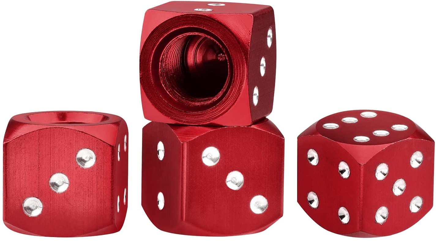 CarFrillAluminum Valve Stem Caps, 4 Pack Dice Style Car Wheel Tire Valve Caps, Universal Fit Cars Suvs,Trucks, Motorcycles (Multi-Color)