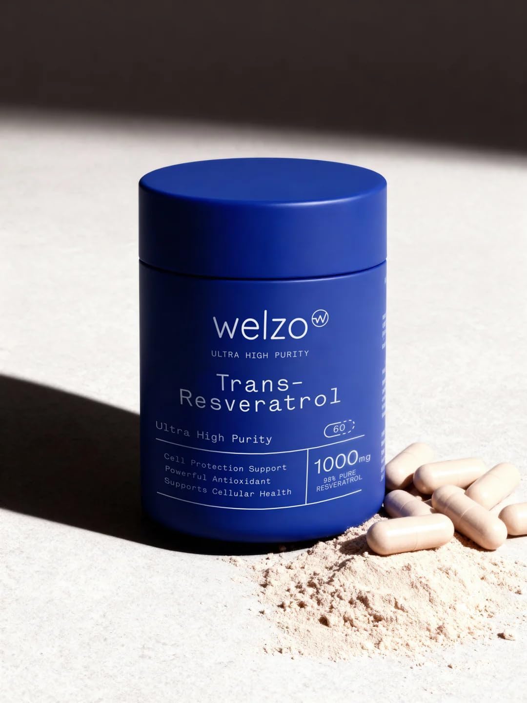 Welzo Ultra-Hochreines Trans-Resveratrol 1000mg Kapseln | 98% Standardisierter Japanischer Staudenknöterich-Extrakt | Vegetarische Kapseln | 60 Stück