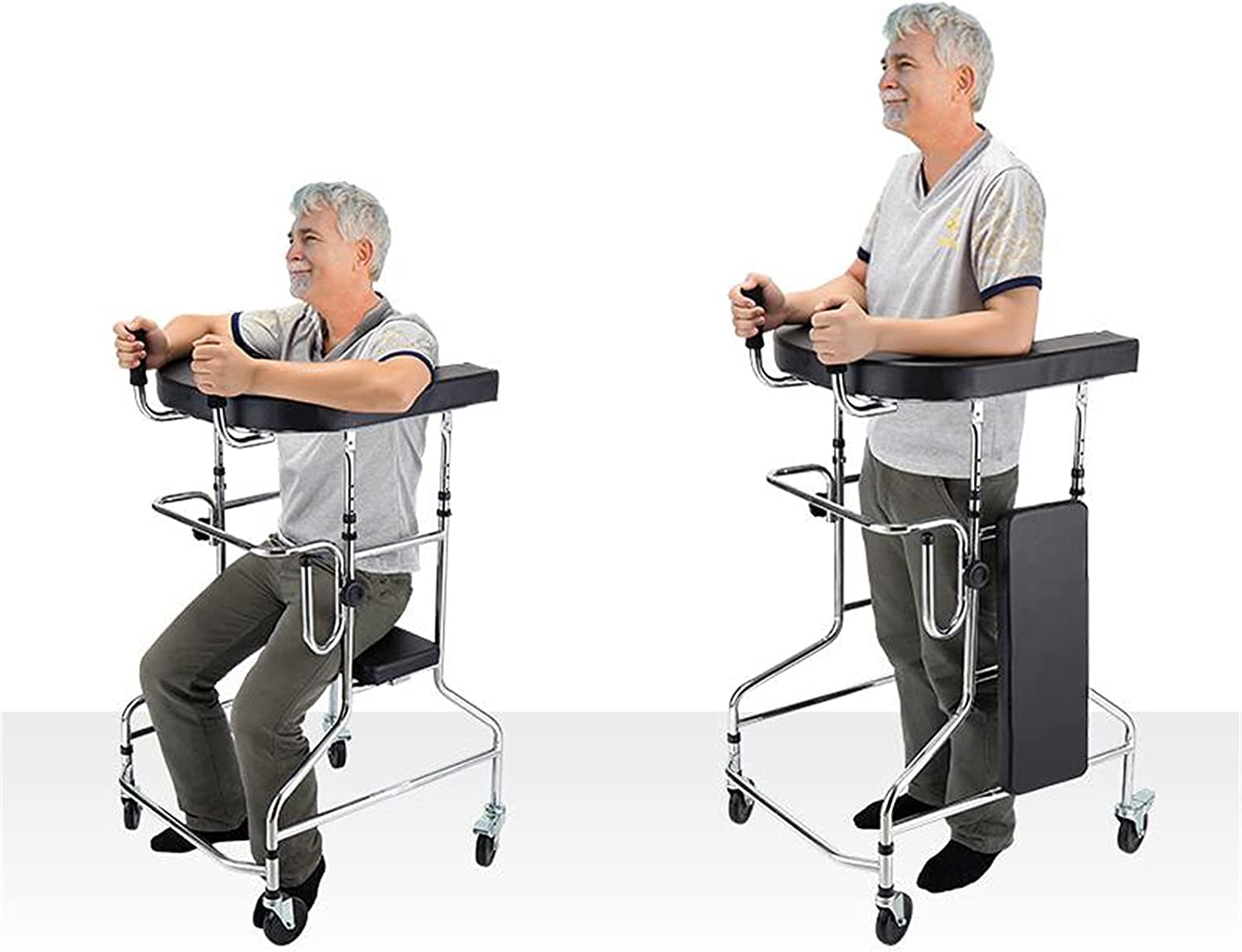 Rollator für ältere Menschen mit Armlehne, zusammenklappbarer, Verstellbarer Rehabilitations-Hilfsgehrahmen, aufrechter Gehwagen für Behinderte