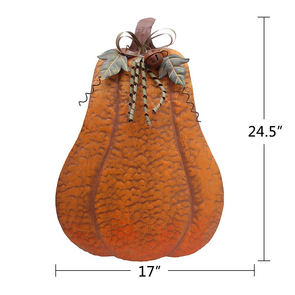 Home Accent Metal Flat Pumpkin Decor for Autumn Fall Harvest Thanksgiving Decor Free Standing Pumpkin Halloween Decoration (Large)