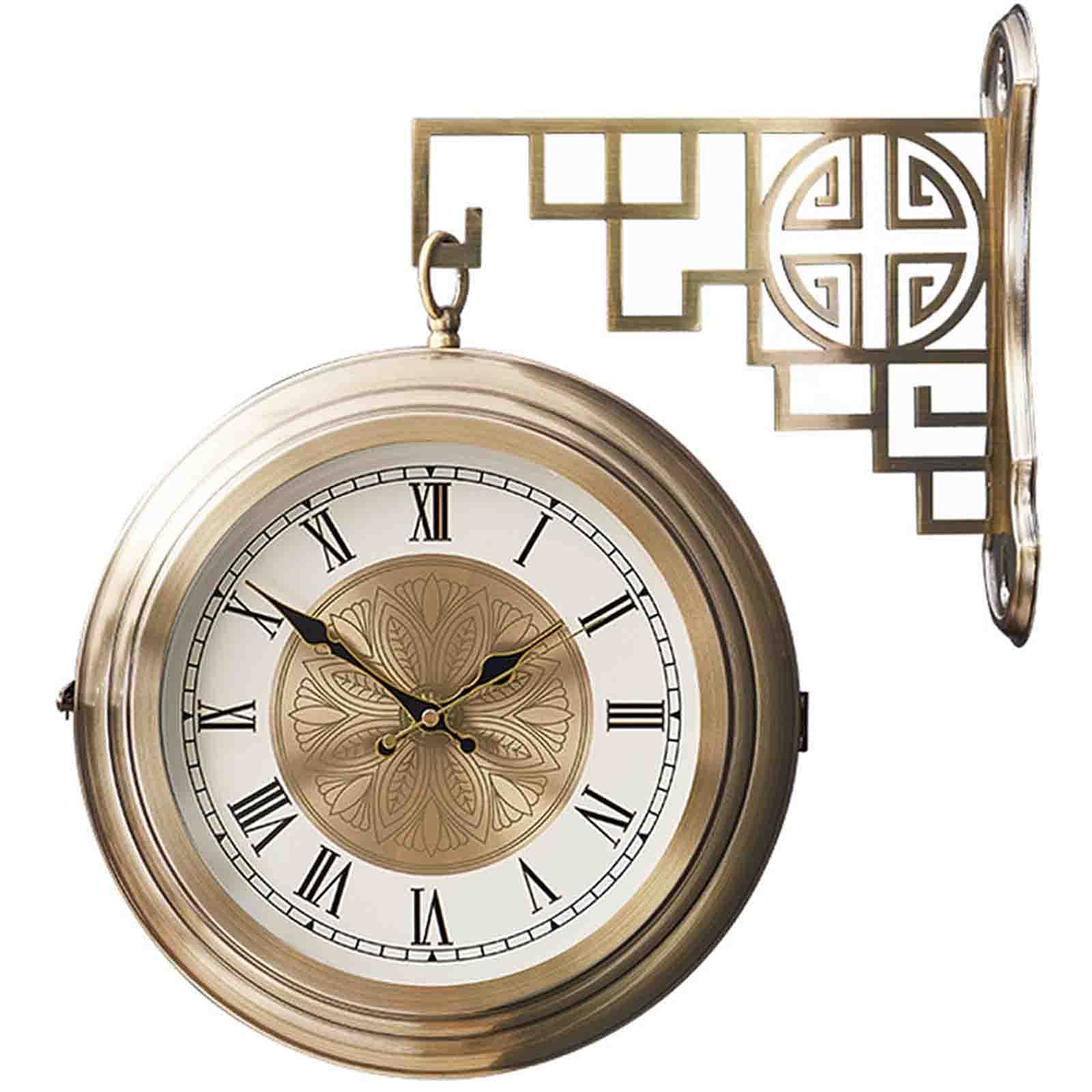 SaryEdge Large Wall Clocks,Wrought Iron -Look Round Wall Hanging Double Sided Two Faces Retro Station Clock Round Chandelier Wall Hanging Clock with S,