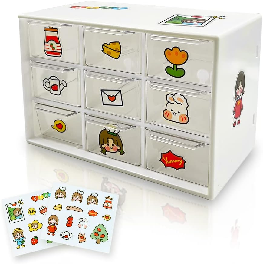 9 Mini Drawer Sticker Storage Organizer, Craft Organizer with