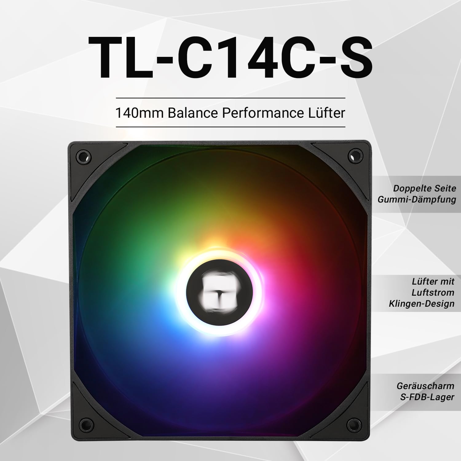 Thermalright TL-C14C-S wentylator CPU 140 mm ARGB, wentylator chłodzący 4-pinowy PWM cichy wentylator komputerowy z łożyskiem S-FDB wchodzi w zakres dostawy, wentylator do 1500 obr./min