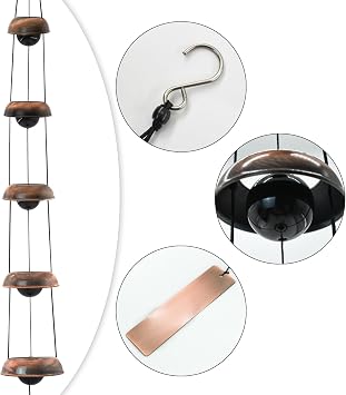Copper Wind Chimes for Outside, Temple Wind Chimes with 5 Bells Feng Shui Wind Bell Pendent Memorial Windchimes for Home Garden Patio Backyard Decor (Bronze)