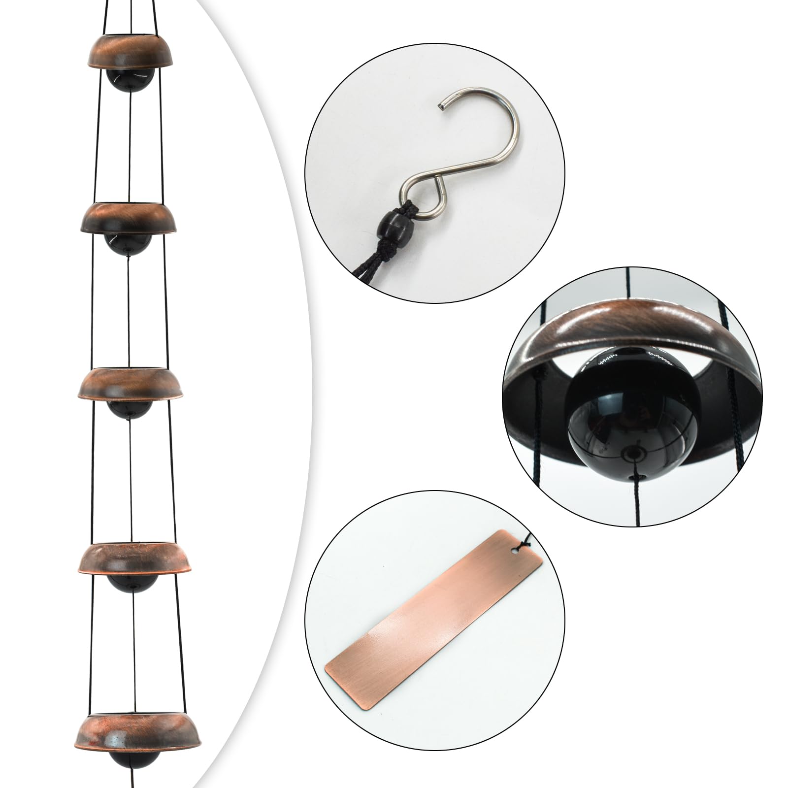 Campanelli a vento in rame per esterni, campane a vento con 5 campane Feng Shui, campanelle commemorative per casa, giardino, patio, cortile, decorazione (bronzo)
