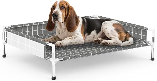 Cama elevada para perros con valla de 3 lados, cama elevada para mascotas con patas antideslizantes, sofá elevado duradero para perros medianos, uso