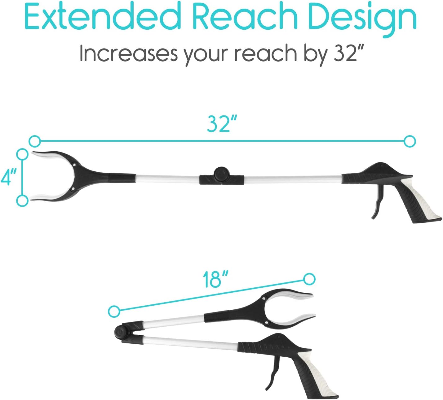 Vive 32" Grabber Reacher Tool (2 Pack) - Foldable Pickup Stick with Rotating Jaw & Sensitive Trigger - Heavy Duty Mobility Grip Hand Aid - Extra Reach Extender Claw for Seniors, Elderly, Handicap image 8 of 9 B07L43BLYH