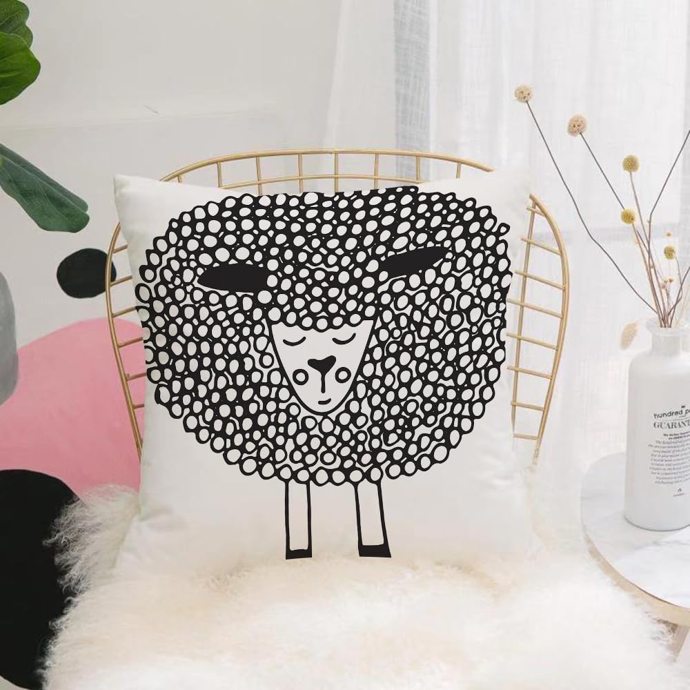 HYOSXW Cushion Cover,Throw Pillow Case Home Decorative for Living Room Bedroom Sofa Chair 16X16 Inch,Grey and White,Monochrome Sheep with Doodle Design Farm Animal Illustration,Pillowcase 40X40cm