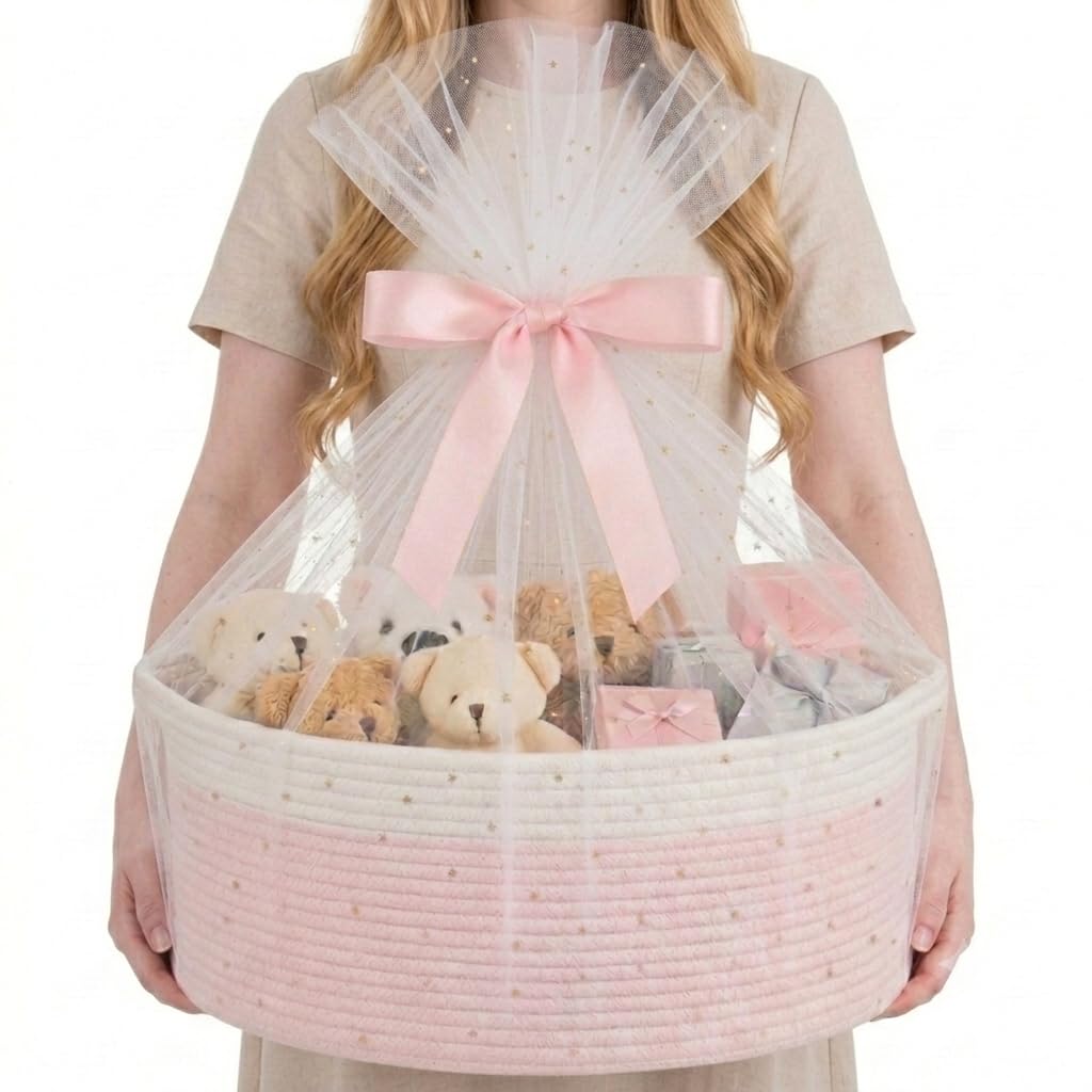 YOUDENOVA Baby Gift Basket, 17" x 12.6" x 7" Large Woven Basket