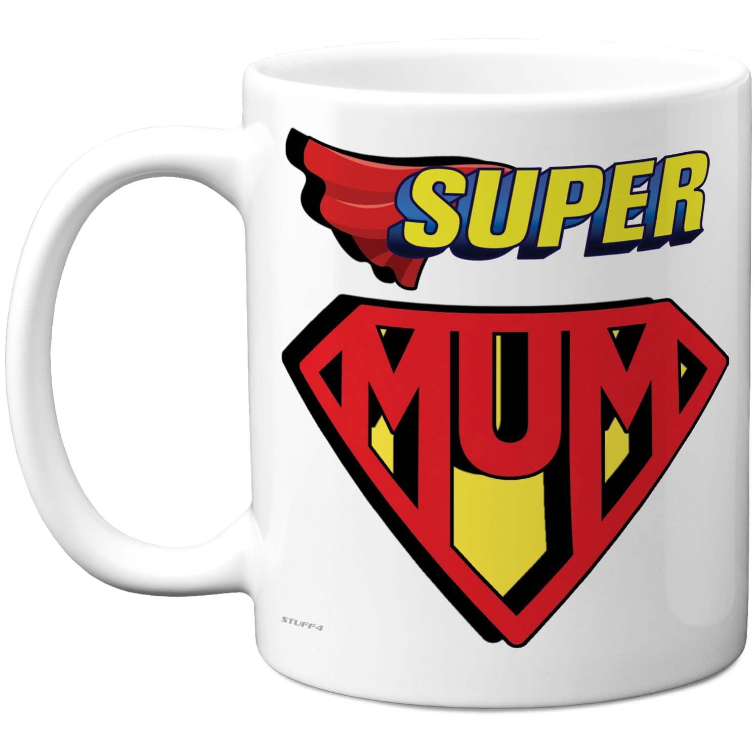 Stuff4 Super Mum Mug - Comic Book Superhero Design in Red Yellow Blue - Fun Gift for Mother' S Day - 11oz Ceramic Gloss Mug