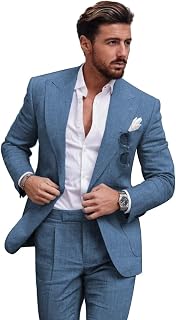 Men's Linen Suit 2 Piece Slim Fit Suit Summer Beach Wedding Suit Groosmen Prom Tuxedo Linen Blazer Pants Set