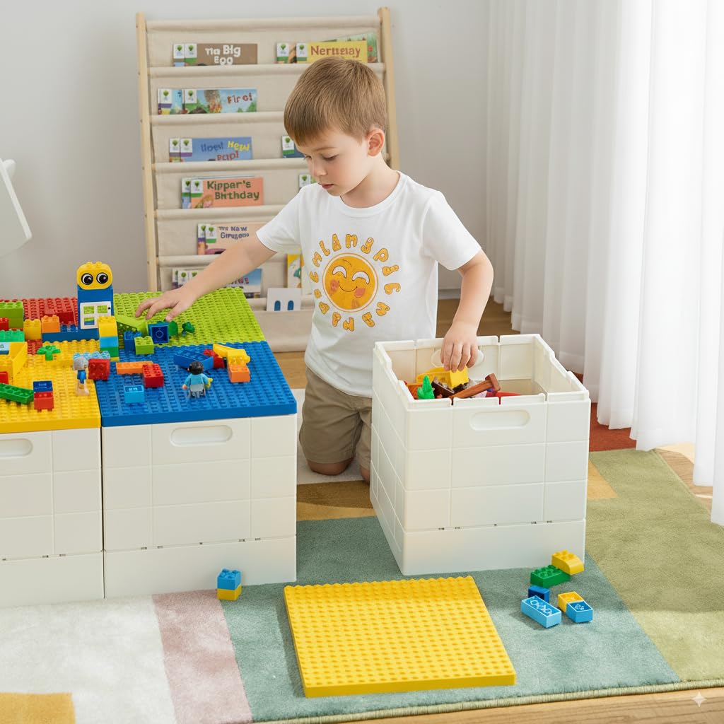 SHIMOYAMA Faltbare Aufbewahrungsbox für Duplo Lego-Steine mit Bodenplatte Deckel, PP 25 L Spielzeug Aufbewahrung Kiste Stapelbar Steinebox Groß Leer