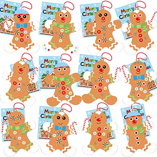Fancy Land 12 Gingerbread Man Craft Kit for Kids DIY Create Your Own Foam Gingerbread Man Christmas Ornament Self-Adhesive Sticker Sheets Fun Holiday Gifts