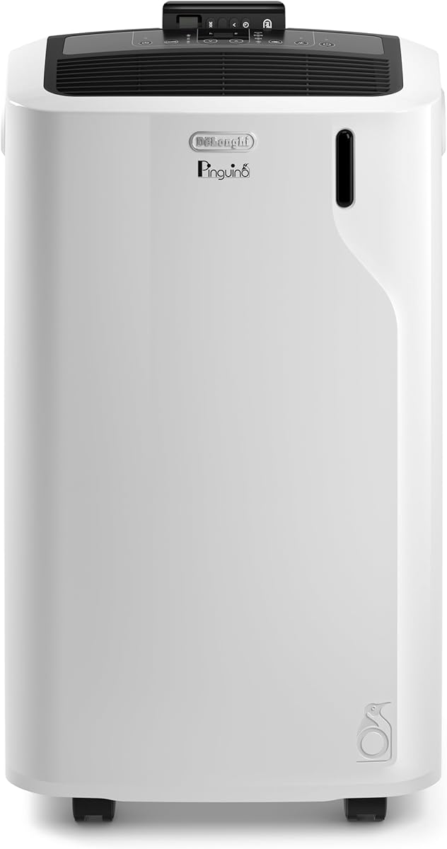 De'Longhi Pinguino PAC EM93K.1 SILENT, Climatiseur Portable Silencieux, 10.500 BTU/h, Jusqu'à 90m3, 3 Vitesses, Minuterie 24h, Kit de Fenêtre Inclus, Gaz R290, 63dB, A, 2.6 kW, Blanc