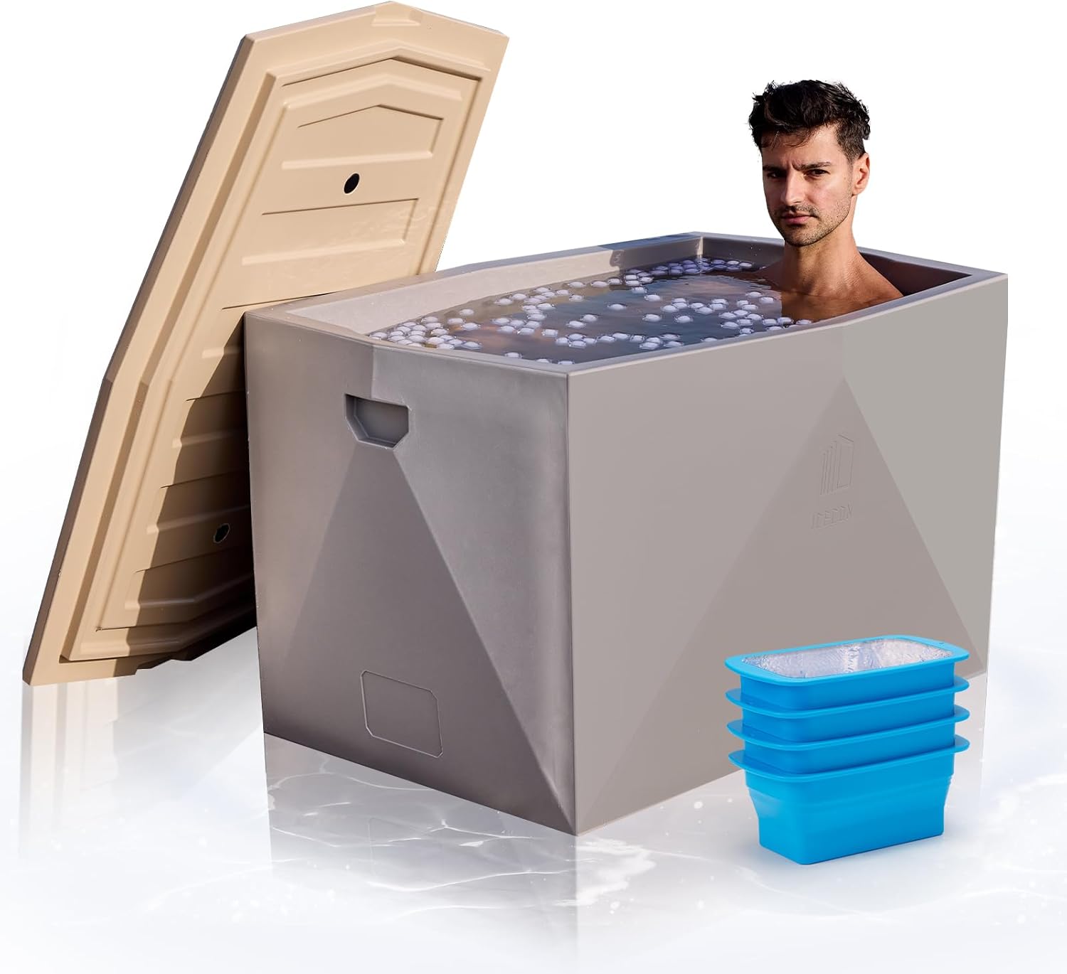 ICECON Professional Cold Plunge Tub - Heavy-Duty Rotomolded Ice Bath for Athletes, Includes 4 Ice Block Molds, Thermal Insulated Design for Gym/Home/Outdoor Use, Compatible with Water Chillers