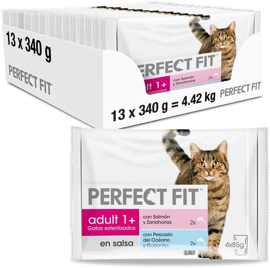 PERFECT FIT Comida Húmeda para Gatos Adultos Sabor Pescado y Verduras (13 paquetes x 4 sobres x 85 g)