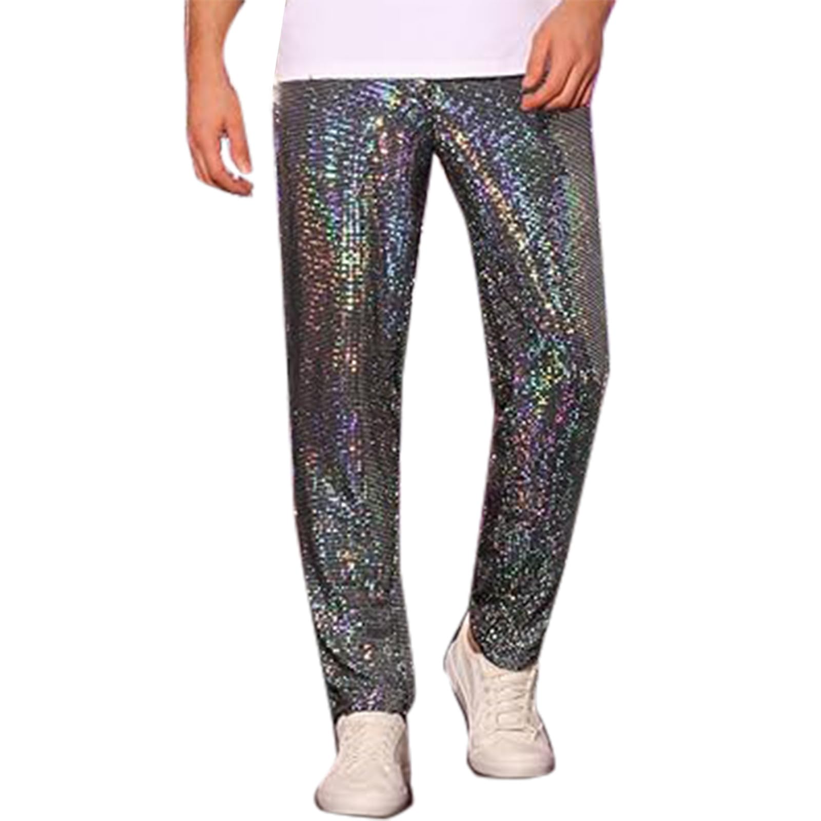 Pantalon à paillettes dorées pour homme, pantalon disco brillant pour fête avec poches, pantalon de costume accrocheur à paillettes pour festival, performance et fêtes rétro