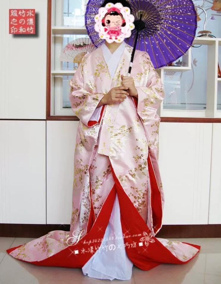 BAWANG] 歌舞伎 結婚式 振袖 成人式 着物 遊女 芸者 ピンク花柄 袴 卒業