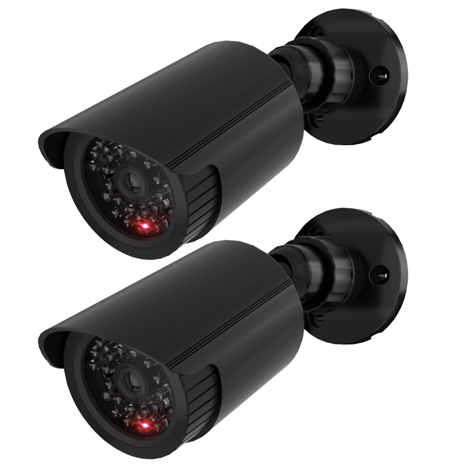 WALI Bullet Dummy Fake Surveillance Security CCTV Dome Camera Indoor Outdoor with 1 LED Light, Security Alert Sticker Decals (TC-B2), 2 Packs, Black