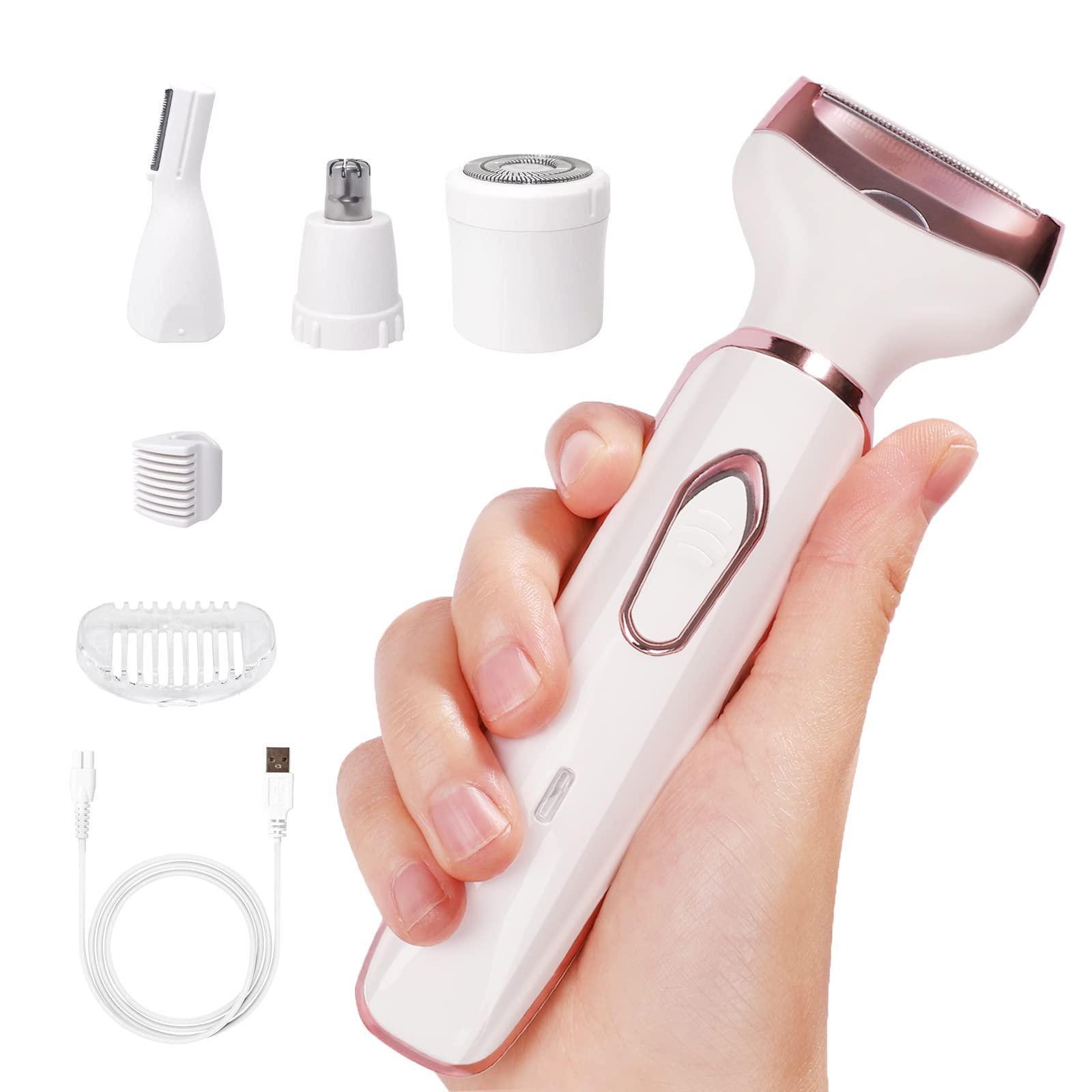 HBSTUDIO Electric Razor for Women, 4-in-1 Lady Electric Shaver for Face, Nose, Legs and Underarm, Trimmer for Women Wet & Dry Painless, Public Hair Razor Rechargeable & Portable(Pink)
