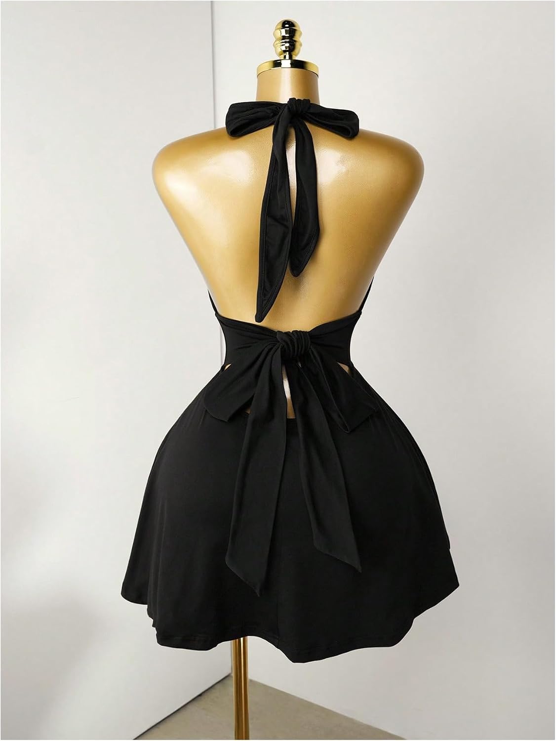 Women's Tie Backless Halter Romper Elegant Deep V Neck Flowy Cocktail Party Jumpsuits Date Night Outfit