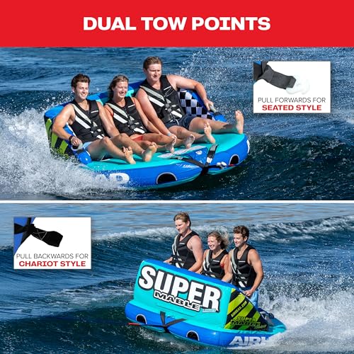 Image of Airhead Mable Towable Tube for Boating, 1-4 Rider Inflatable Boat Tube for Water Tubing, Heavy Duty Full Nylon Cover, EVA Foam Pads, Dual Tow Point, Patented Speed Safety Valve