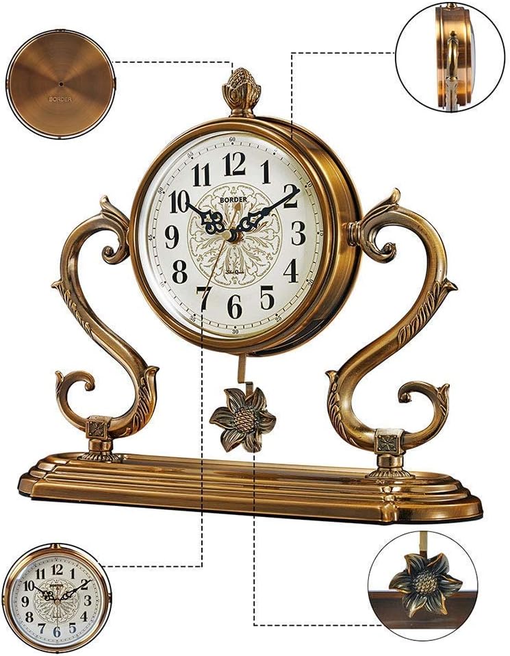 Clock, Mute Desktop Battery-Powered Clock, Desk Clock with Pendulum Fireplace Plated Copper Retro Table Clock, Decor Gift Budget Clocks image 4