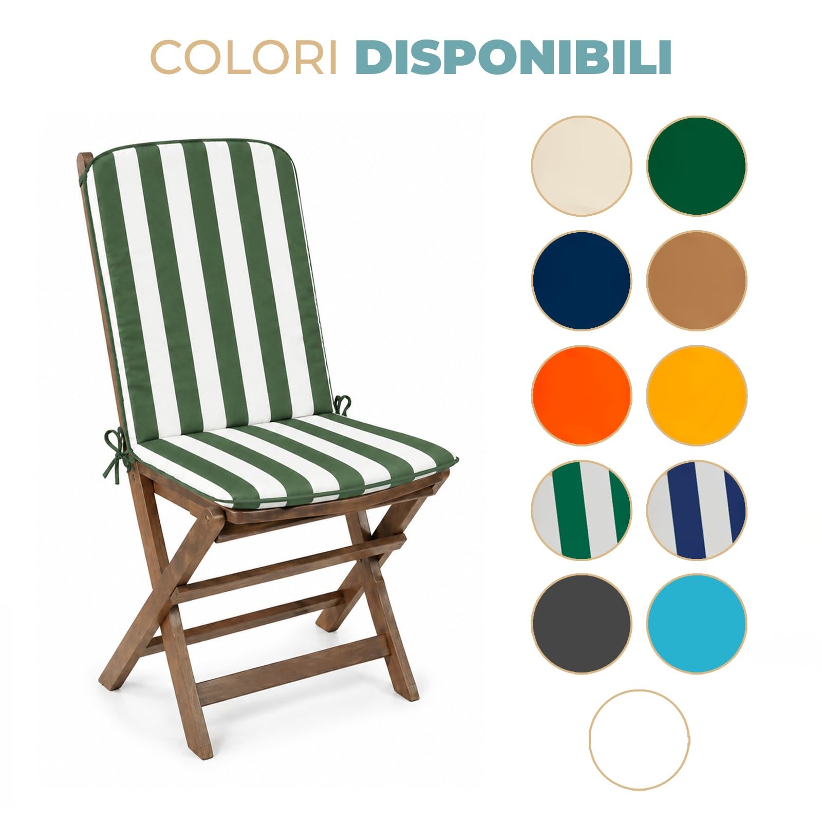 PARAMAISON Cuscino Sedia con Schienale 45x90 cm, Coprisedia Giardino Imbottito 3 cm, con Laccetti ed Elastico Antiscivolo, Universale per Sedie da Esterno | Verde