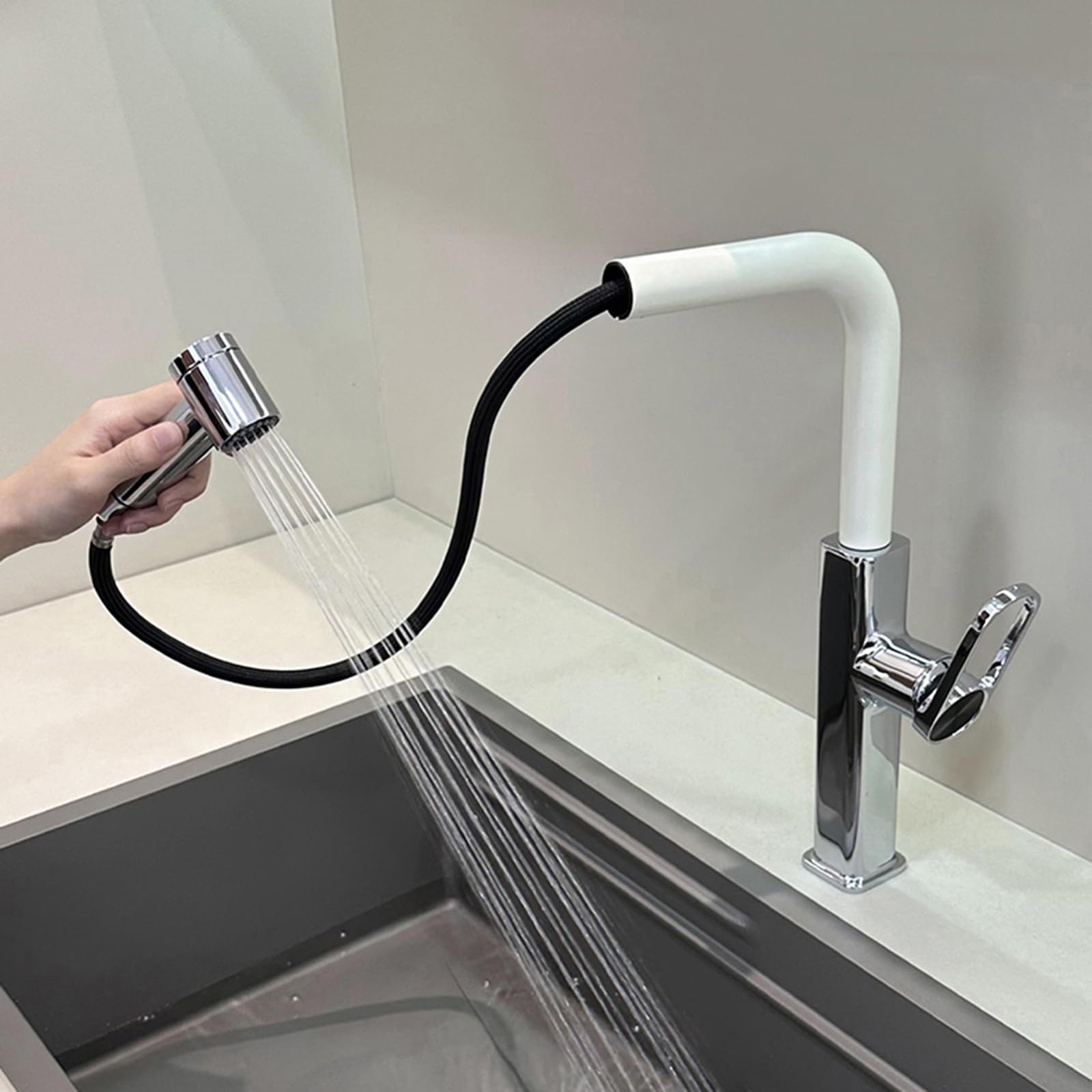 XJTNLB Rubinetto Lavello Cucina Doccetta Estraibile Rubinetti da Cucina Rosso Miscelatore Monocomando per Acqua Fredda e Calda