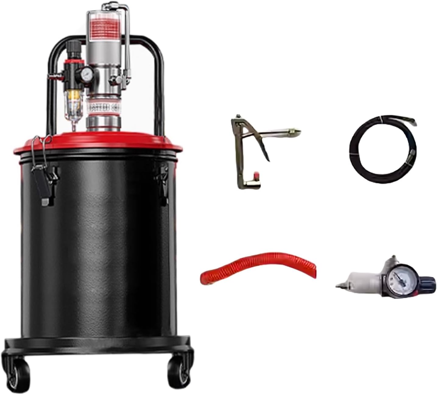 Pneumatic Grease Injector, Portable Automatic Grease Pump with High-Pressure Explosion-Proof Tubing, Oil Delivery 0.8L/min, Pressure Ratio 50:1 for Large Machinery