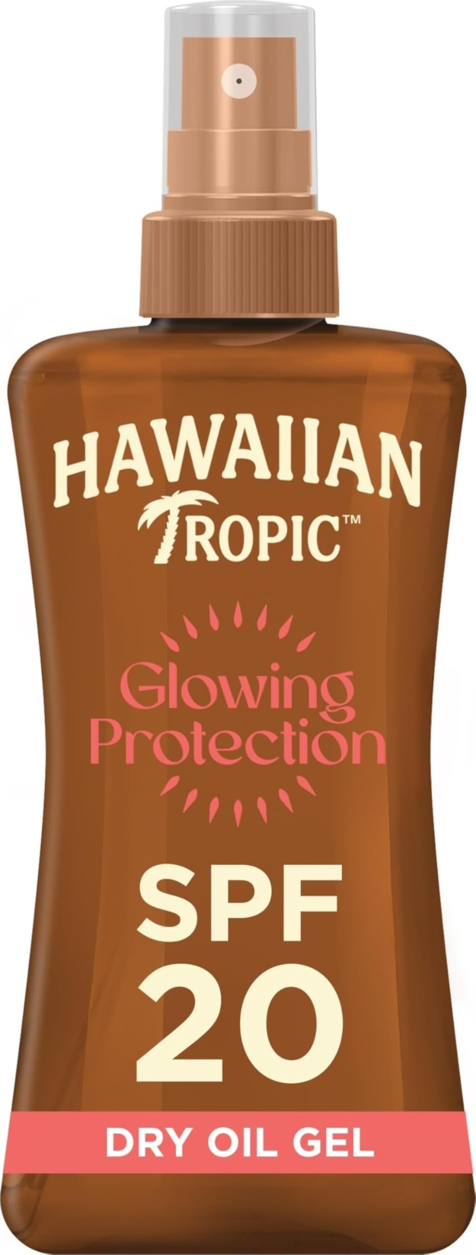 Hawaiian Tropic Glowing Protection Sunscreen Dry Oil Gel, Water Resistant SPF 20 UVA plus UVB Protection Sunscreen Spray, Tropical Scent Sun Lotion with Coconut Oil, 200 ml