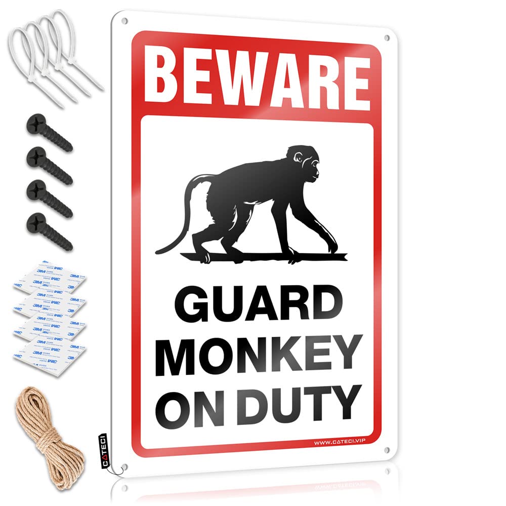 Fzfn Colour Tiki, Funny Vintage Signs Barn Decor Beware! Guard Monkey On Duty | Rustic Sarcastic Wall Art(30X40cm)