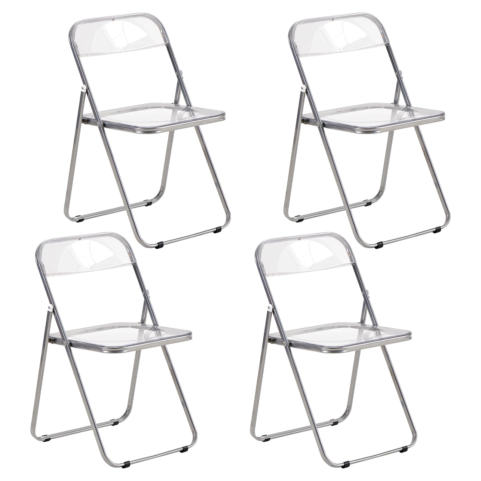 set di 4 pieghevole sedia in metallo trasparente PET sedia pieghevole poltrona 150 kg capacità di carico per sala da pranzo, soggiorno, giardino