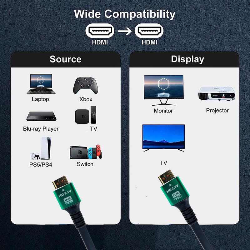 Image of COOLCOLD HDMI 2.1 Cable 3 Meter | 8K /4K Ultra High-Speed HDMI Cord 48Gbps 1ms | 8K@60Hz 4K@120Hz HDR10+ ARC eARC DTS:X | Compatible with TV, Monitor, Gaming PC, Laptop, Soundbar, Mac (Black)