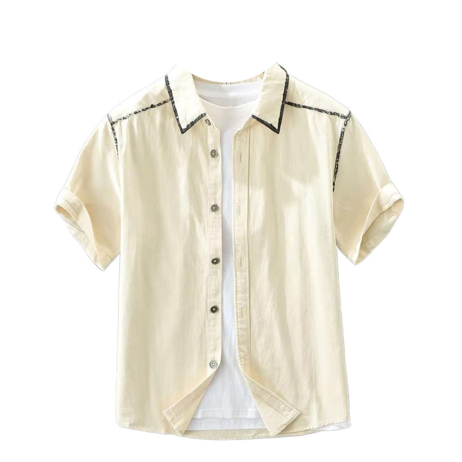 Camicetta da Uomo Stampata con Colletto abbattuto, Top Leggero Casual per cene Eleganti estive