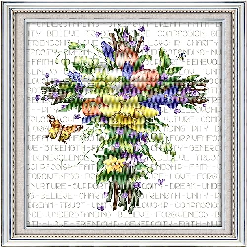 Image of Howie's Needlepoint Cross Stitch Kits, 14CT Pre-Printed Pattern Needlepoint Kits, Full Range of Stamped Starter Kits (Flower Cross, 7.9 x 13 Inch)