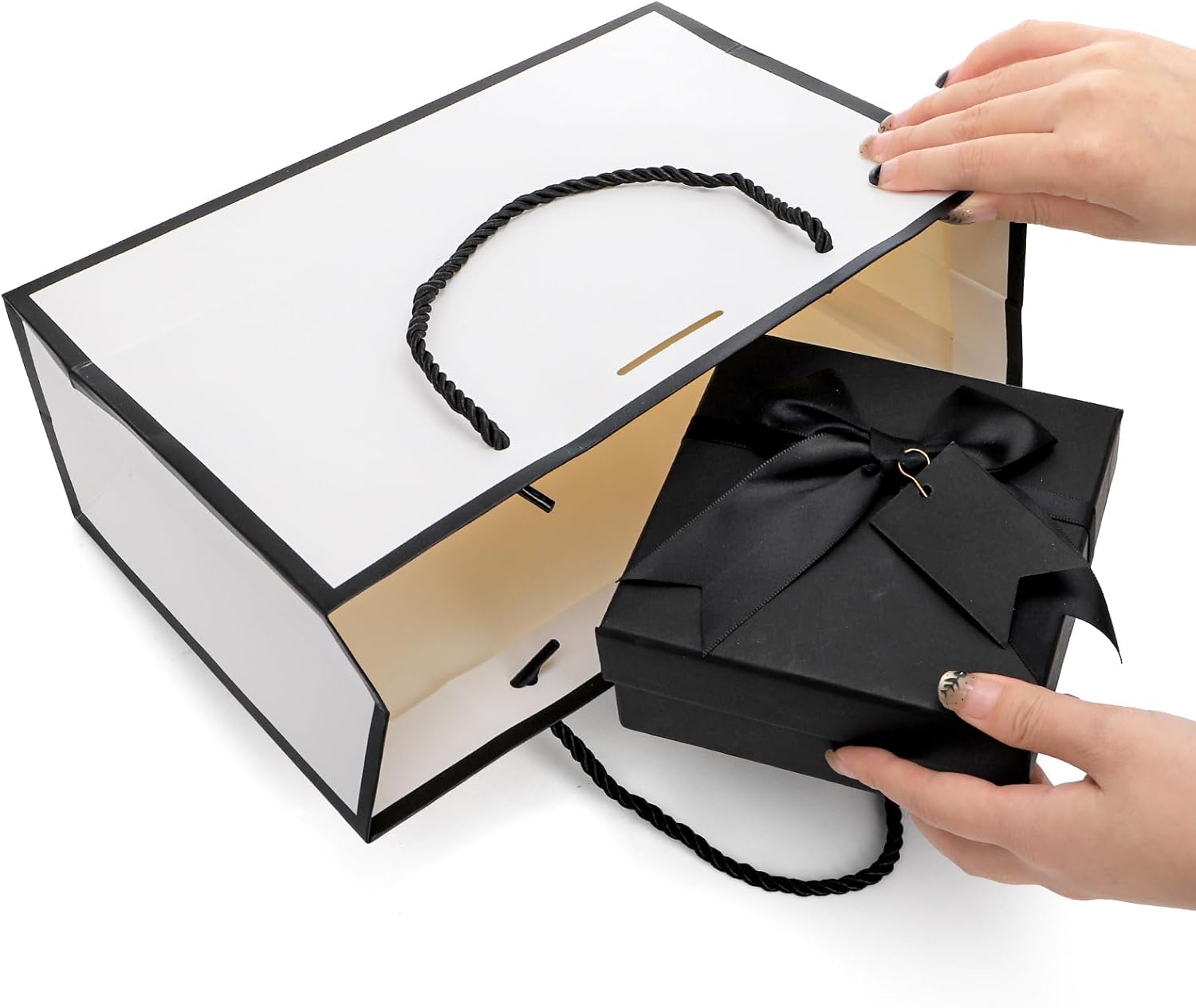 Tebery 30 Pack Gift Bags with Handle, Medium Thank you Paper Bag Bulk with Bow Ribbon, White and Black Wrap Bags for Valentine's Day Party Wedding Bridesmaid Birthday Graduation Housewarming, 11 x 3.9 x 7.8 Inch - Image 3