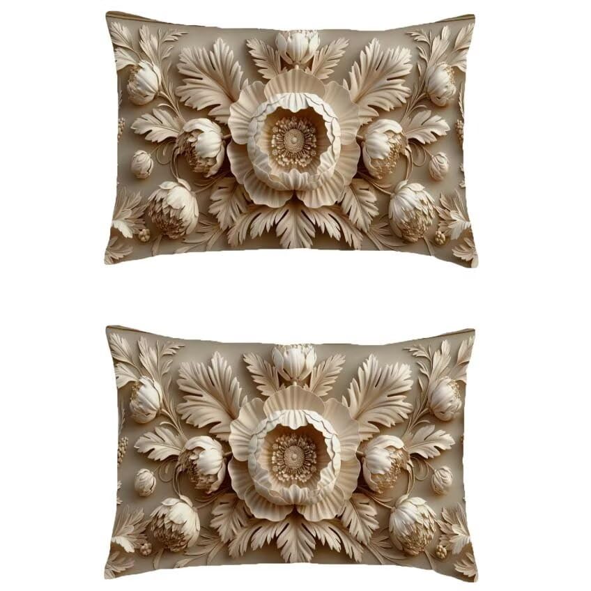 Housse de coussin 70x90cm en lin imperméable motif fleur crème