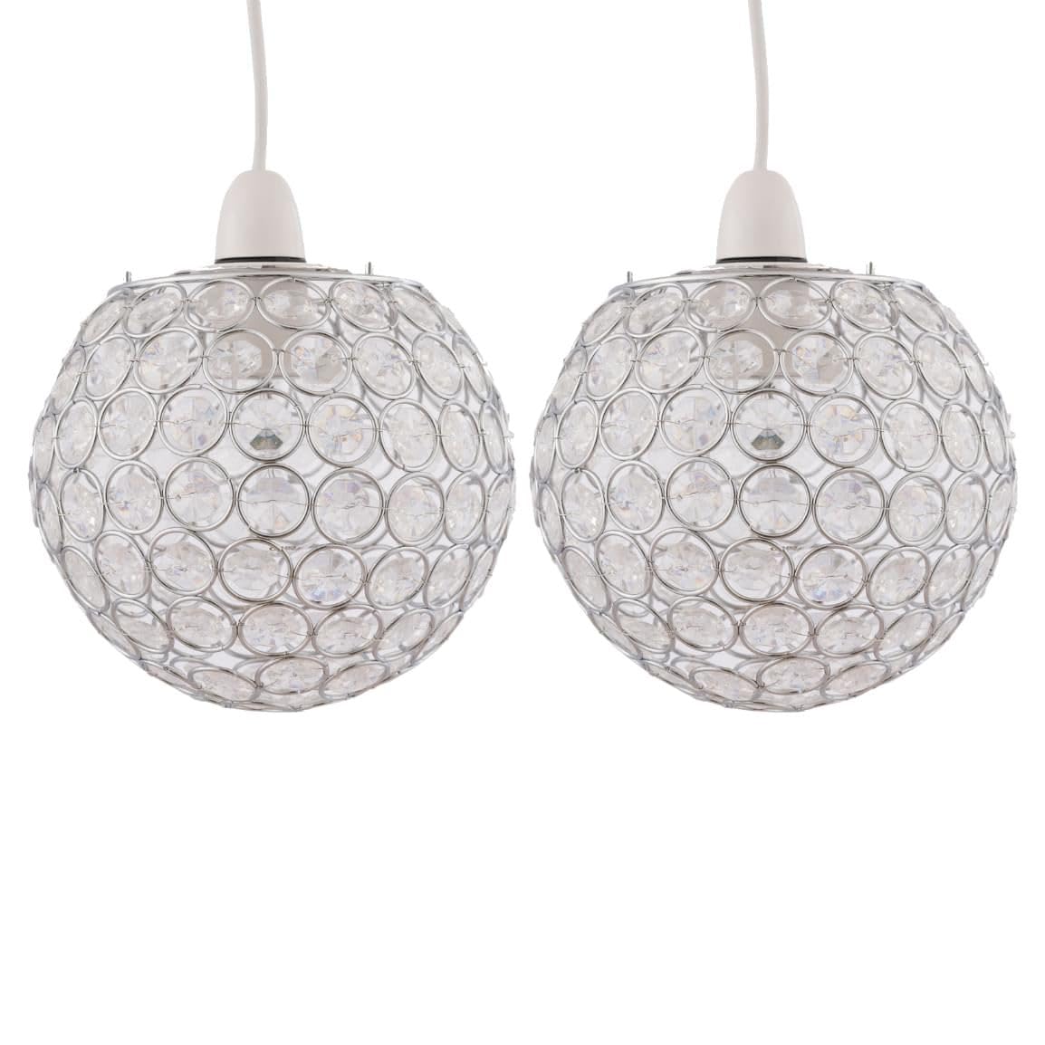 Pair of Modern Clear Jewelled Globe Ceiling Light Shades Acrylic Crystal Sphere Lightshade Modern Design Pendant Shade