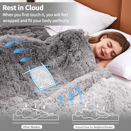 Image of yescool Weighted Blanket for Adults (20 lbs, 80 inch x 87 inch, Smoke Gray) Heavy Blanket for Sleeping Perfect for 190-210 lbs, Queen Size Faux Fur Blanket with Premium Glass Bead, Machine Washable