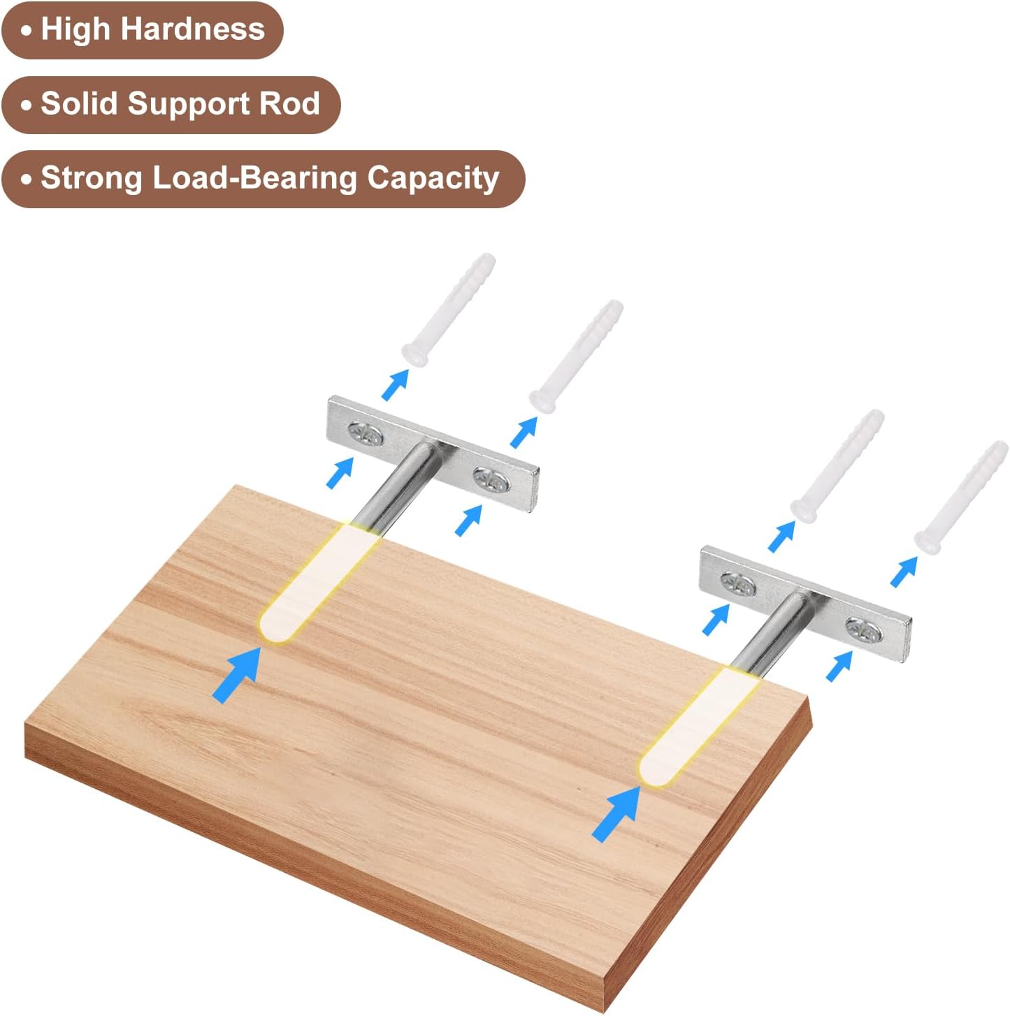 uxcell 8Pcs Floating Shelf Bracket - 3 Inch Wall Mounting Blind Shelf Support - Hidden Bracket for Floating Wood Shelves, Silver