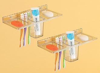 iSTAR 4 in 1 Multipurpose White Plastic Unbreakable Soap Dish Tooth Brush Holder Home Acrylic Bathroom Faucets Accessories 4 in 1 Corner Plastic Wall Shelf (2)