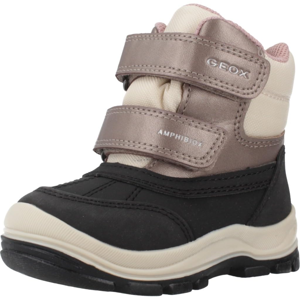 Geox Baby FLANFIL Girl B ABX Snow Boot, Black/DK Beige, 2 UK Child