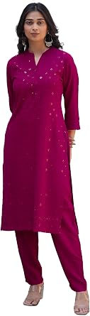ladyline Womens Rayon Plain Tunic Top Chikankari Sequins Embroidered Indian Kurti Kurta