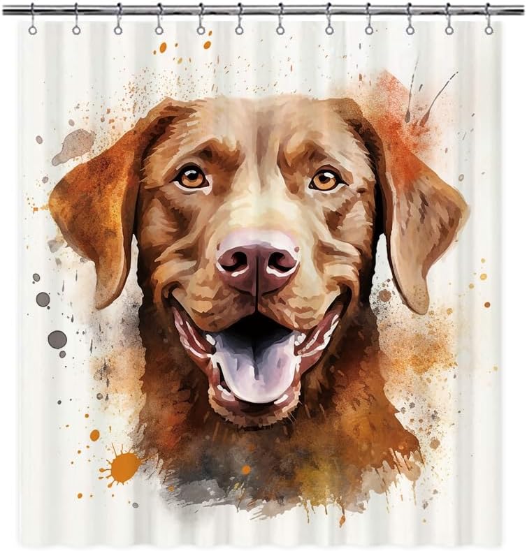 Lovely Chesapeake Bay Retriever Dog Shower Curtain Colorful Painting Dog Puppy Pet Animal Print Bath Curtains for Bathroom Home Decoration with 12 Hooks 72x72 Inch White Style 2
