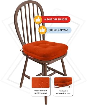 XPERMATE Çift Kat Sandalye Minderi Fermuarlı Yıkanabilir Kılıf Bağcıklı Su ve Yağ İtici 42x42x8 cm (KİREMİT)