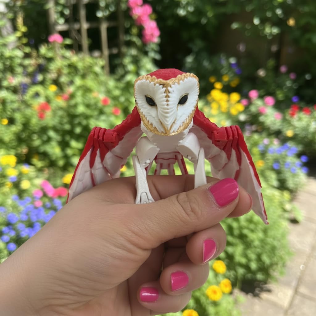 3D Printed Movable Hamster Owl– Poseable Owl Figurine Fully Flexible Wings & Head Sensory Fidget Desk Toy (Brown/White, Medium Multicolor)