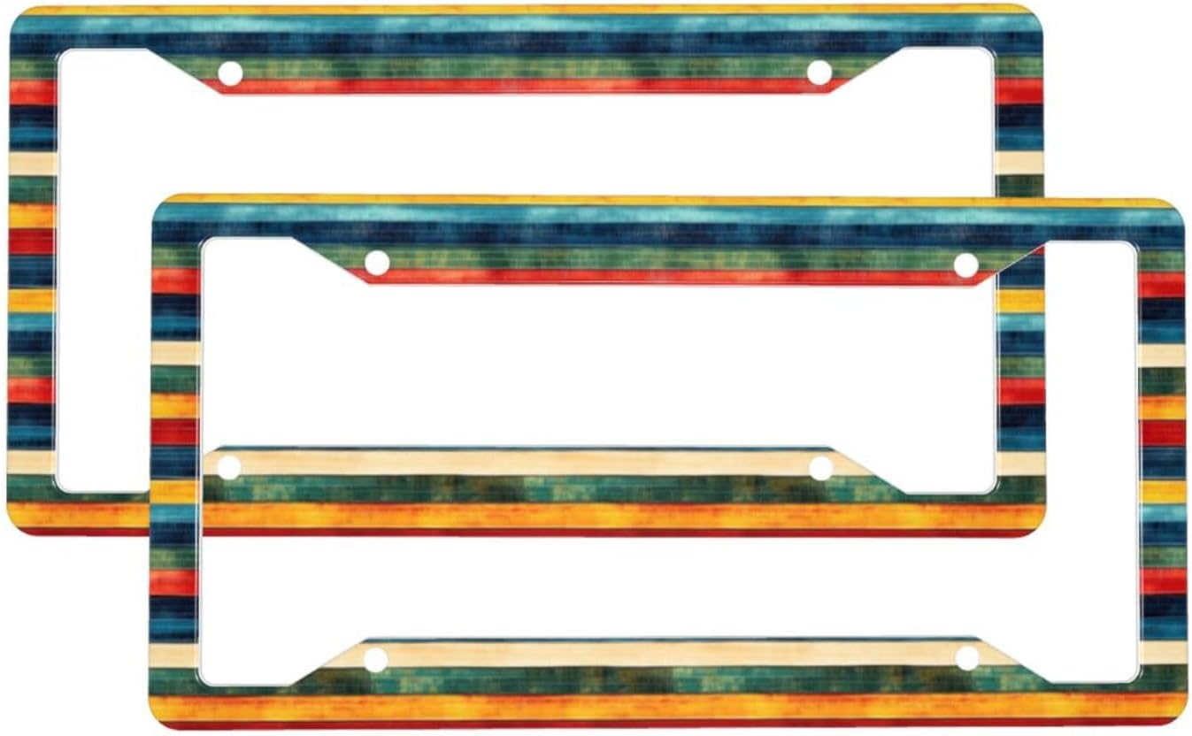 2 Pcs Car License Plate Frames for Women Men – Vintage Color Pattern Print Solid Aluminum License Plate Cover for Car Accessories for Women Men with