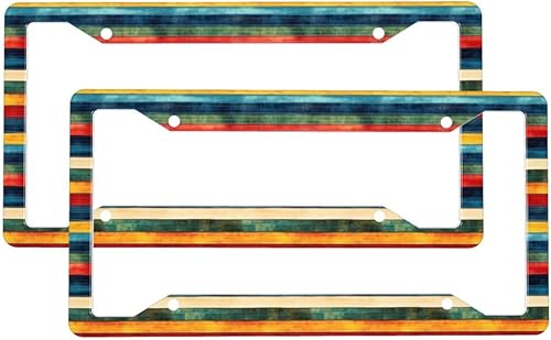 2 Pcs Car License Plate Frames for Women Men - Vintage Color Pattern Print Aluminum Solid License Plate Cover for Car Accessories for Women Men with