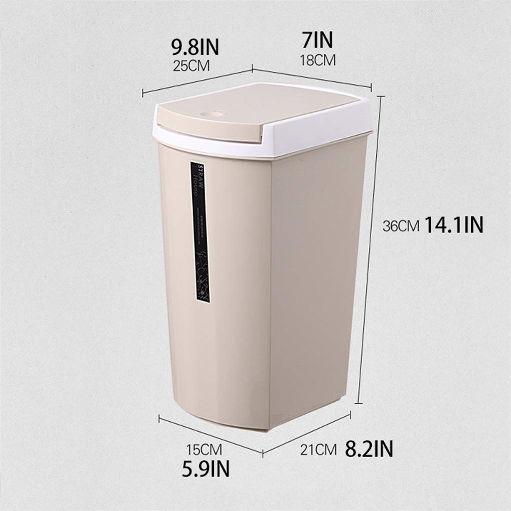 Garbage Can Trash Can Garbage Plastic Trash Can Household with Lid Rectangle Bathroom Wastebasket Indoor Recycling Box Sanitation Desktop Trash Can (Color : Brown) (Brown)